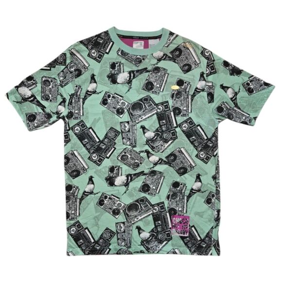 Parish T Shirt Men's 2XL XXL Graphic Pigeon Bird Boombox Green Melody Black Y2K - Picture 1 of 8